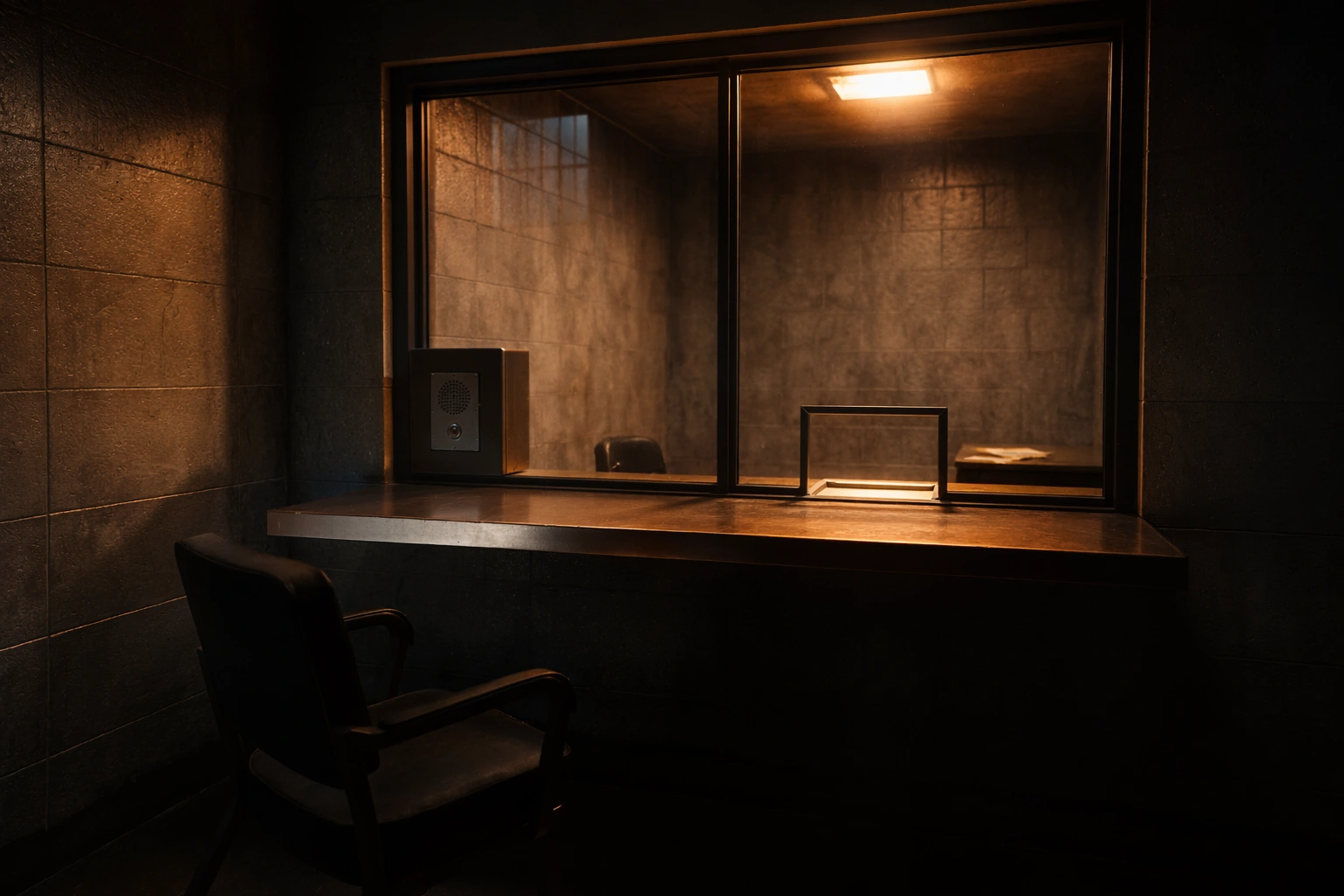 Booking window at the Denton County Jail where arrested defendants are processed in Denton Texas